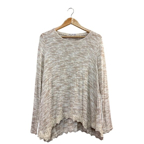 Jolt Tops - Jolt Beige Lace Hem Lightweight Sweater Top M